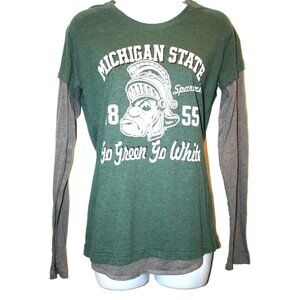 Women's Michigan State Spartans Long Sleeve T Shirt Top Tee Green Size Large L